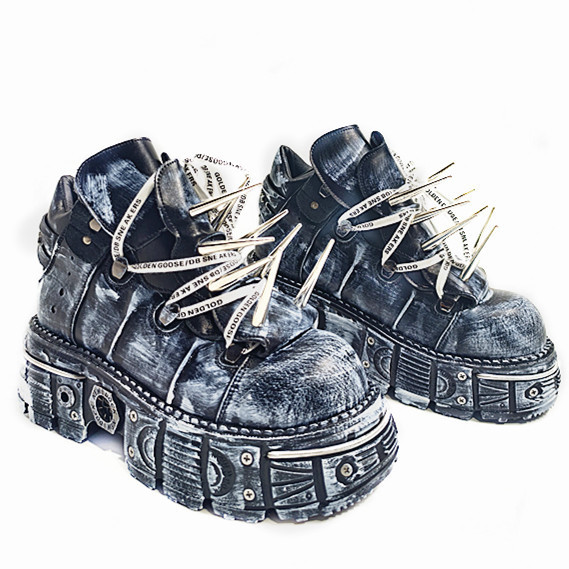 Heavy-metal Dark Rock Biker Distressed Studded Chunky-soled Shoes - Image 2